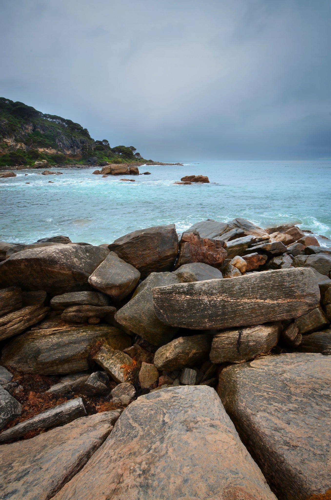 Dark storm front approaching Bunker Bay with a heavy cloud mass pushing in from the Indian Ocean.