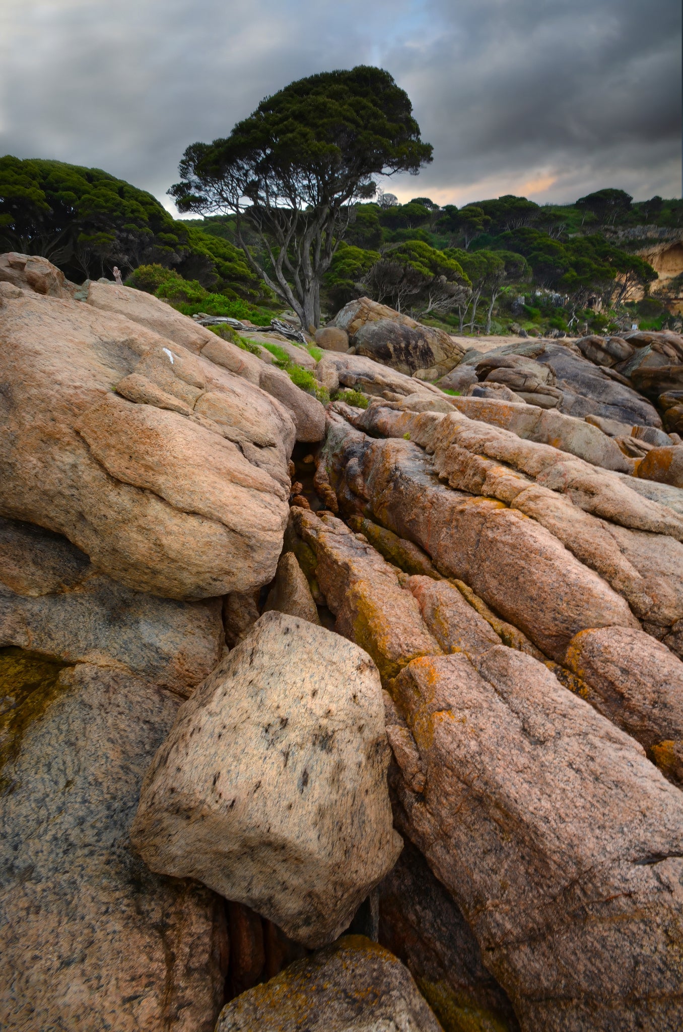 Dark storm clouds pushing over Bunker Bay.