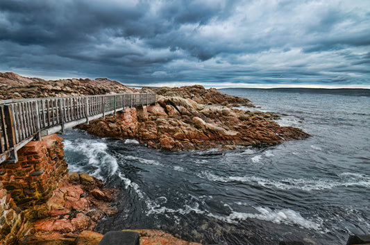 canal rocks storm bridge coast cape southwest clouds