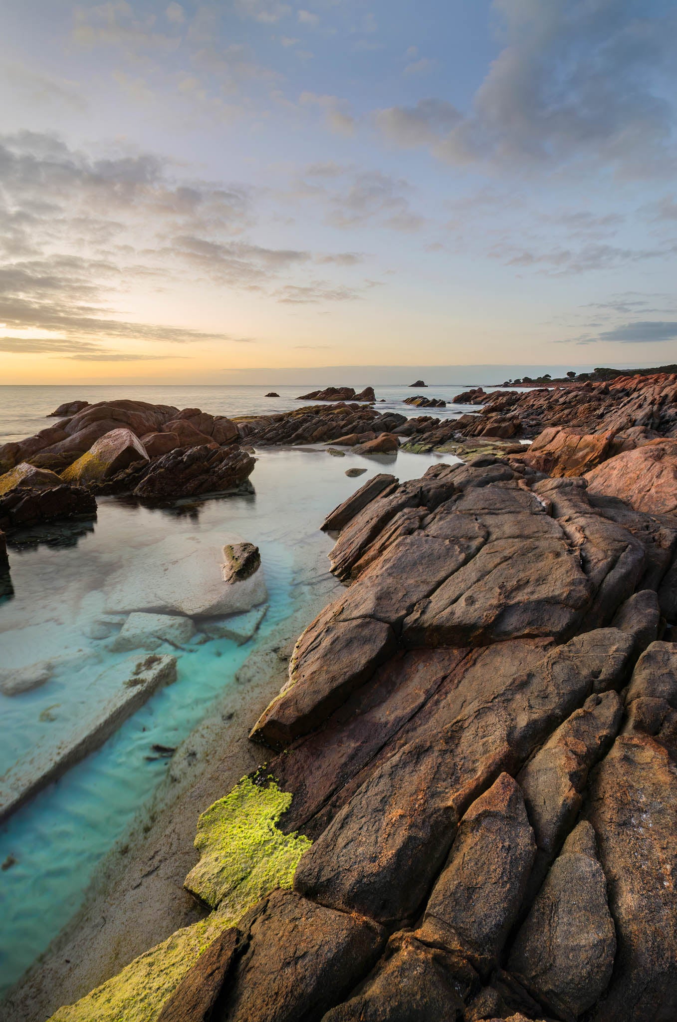 moss rocks turquoise sunrise