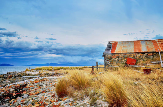 tasmania lake boat shed scenic landscape