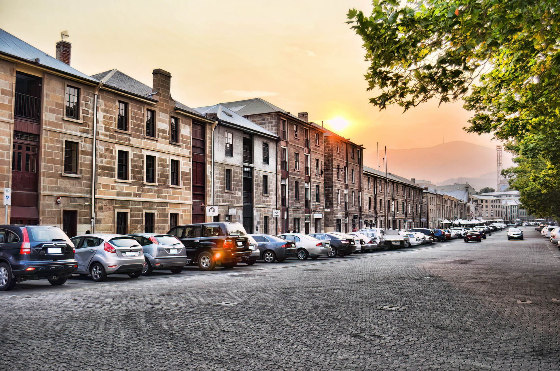 tasmania hobart salamanca markets street sunset