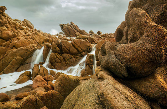 rocky stormy seascape canal rocks granite ocean waterfall southwest