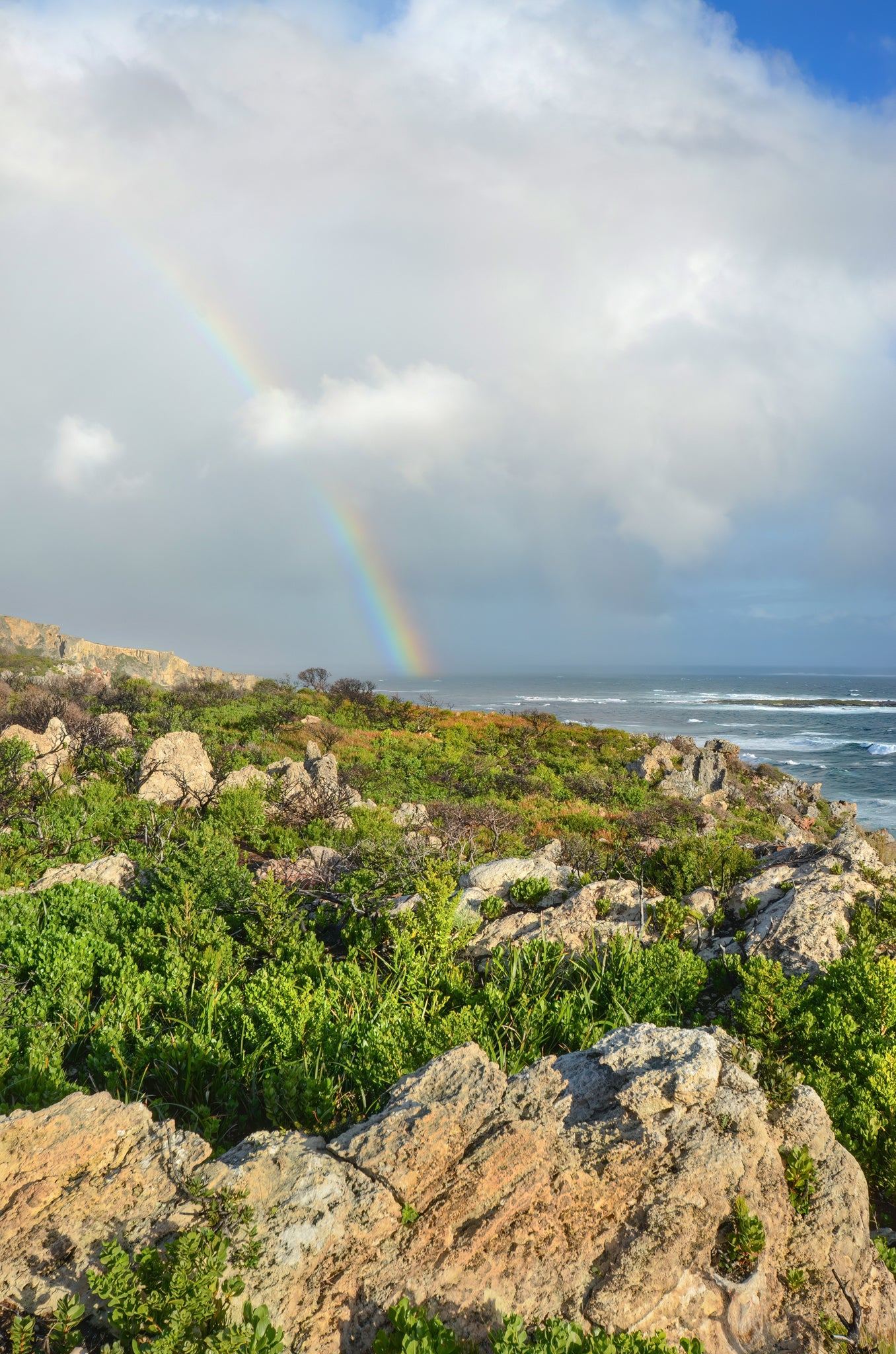 Rainbow appearing over the Southern Ocean at Windy Harbour.
